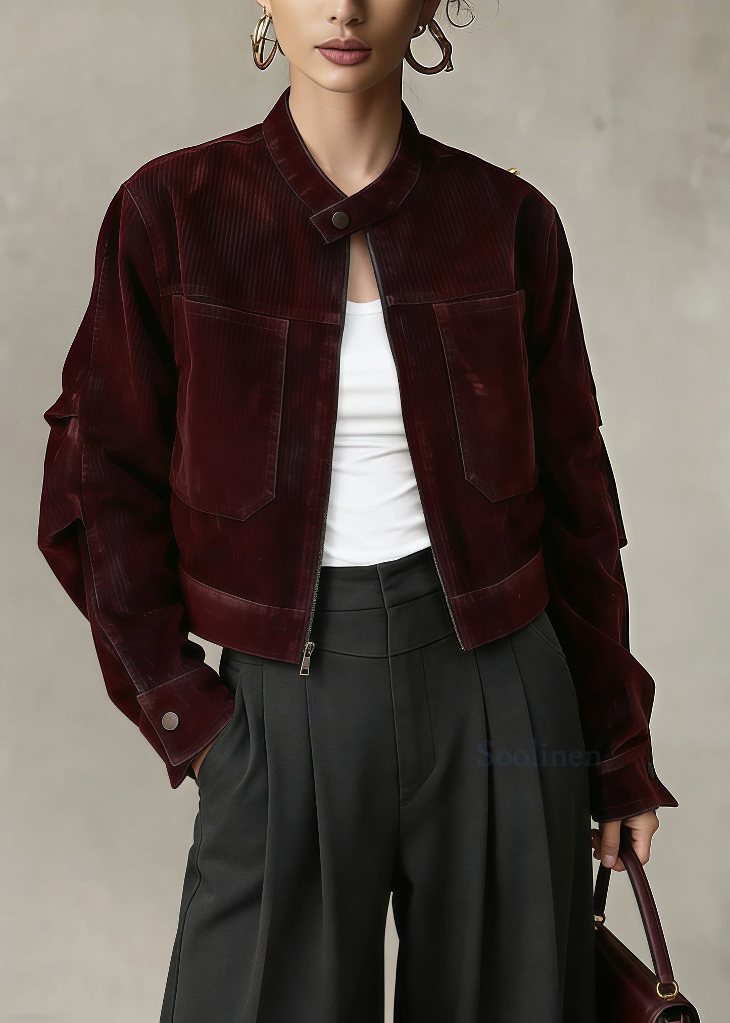 Italian Mulberry Oversized Pockets Corduroy Coats Spring