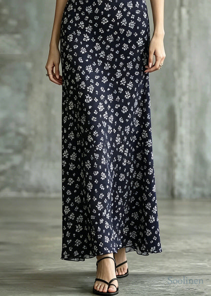 Italian Navy V Neck Print Chiffon Holiday Dresses Sleeveless