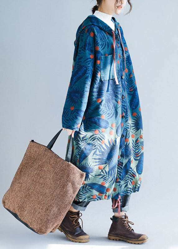 Italienische Marine Kordelzug Print Kapuzenmantel Frühling