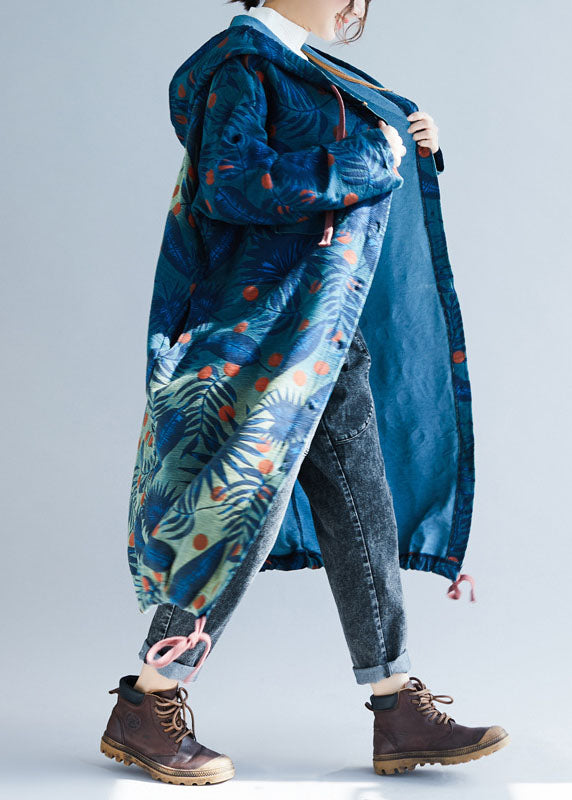 Italienische Marine Kordelzug Print Kapuzenmantel Frühling