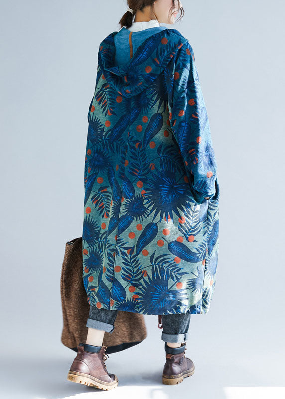 Italienische Marine Kordelzug Print Kapuzenmantel Frühling