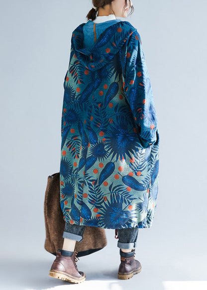 Italienische Marine Kordelzug Print Kapuzenmantel Frühling