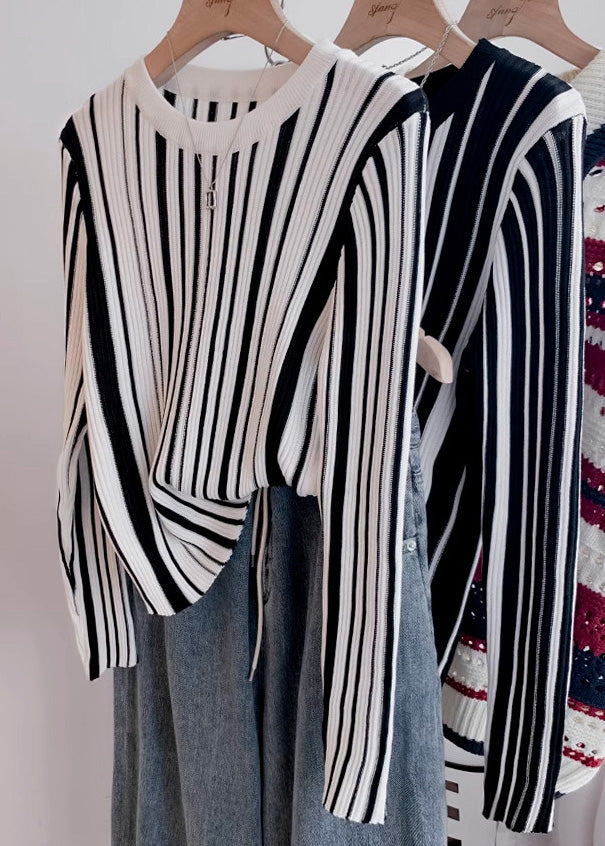 Suéter de punto a rayas con cuello redondo italiano para primavera