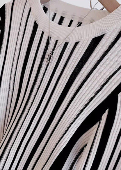 Suéter de punto a rayas con cuello redondo italiano para primavera