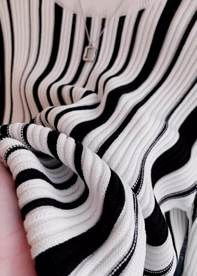 Suéter de punto a rayas con cuello redondo italiano para primavera