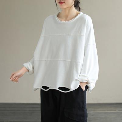 Italian O Neck cotton Spring Tunic pattern pattern Black blouse - SooLinen