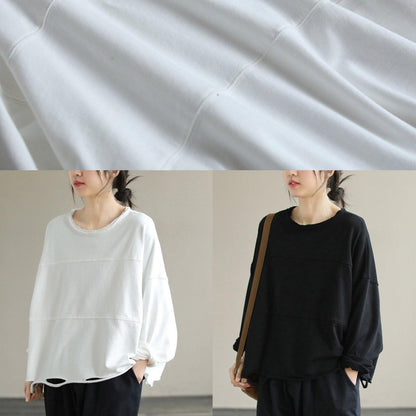 Italian O Neck cotton Spring Tunic pattern pattern Black blouse - SooLinen