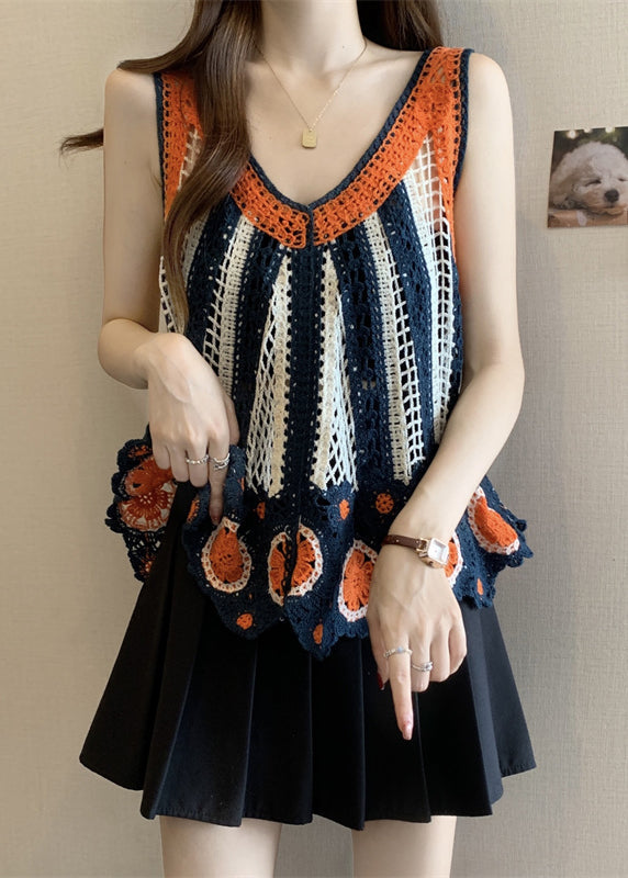 Italian Orange V Neck Knit Vests Summer