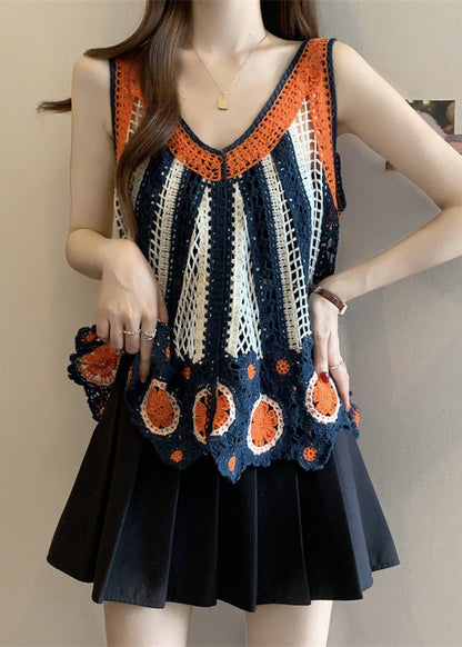 Italian Orange V Neck Knit Vests Summer