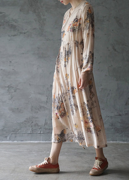 Italienisches orangefarbenes Partykleid mit V-Ausschnitt und langem Ärmel