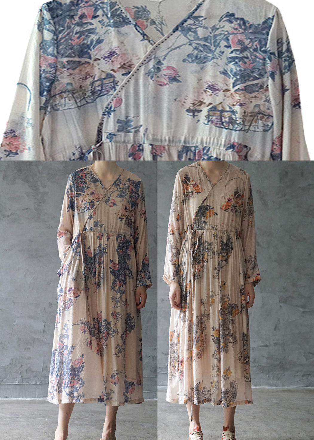 Italienisches orangefarbenes Partykleid mit V-Ausschnitt und langem Ärmel