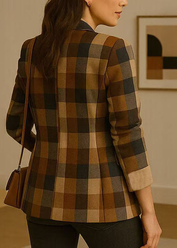 Italian Peter Pan Collar Plaid Button Blazer Jackets Coat Fall