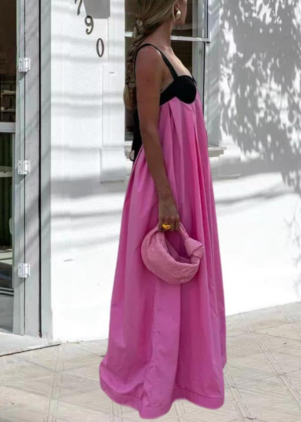 Italian Pink Bustier Top Patchwork Cotton Party Dress Summer