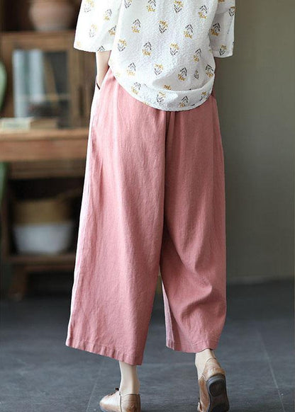 Italian Pink High Waist Tie Waist Fall Wide Leg Linen Pants - SooLinen