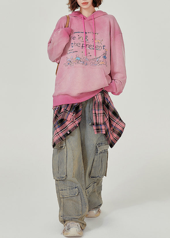 Sudadera con capucha y estampado de polar rosa italiano para invierno