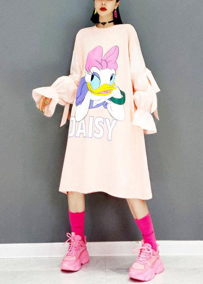 Italian Pink Loose Fashion Fall Long Sleeve Long Dresses - SooLinen