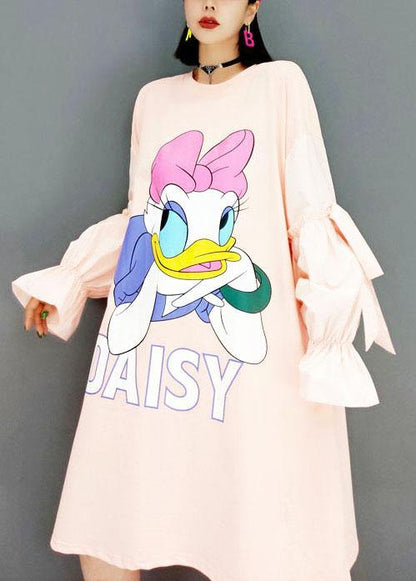 Italian Pink Loose Fashion Fall Long Sleeve Long Dresses - SooLinen