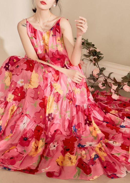 Rückenfreies Spaghettiträgerkleid aus Baumwolle mit italienischem Print in Rosa