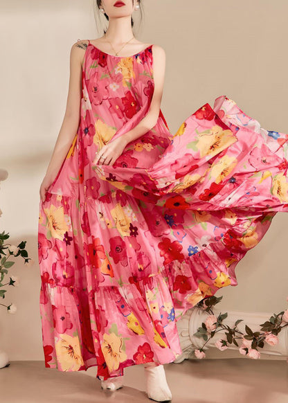 Rückenfreies Spaghettiträgerkleid aus Baumwolle mit italienischem Print in Rosa