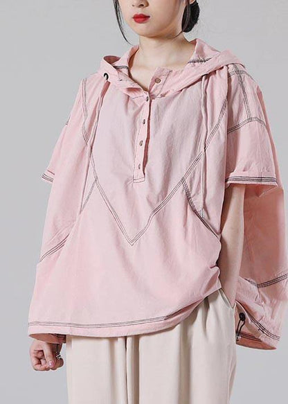 Italian Pink hooded Cotton Shirt Summer - SooLinen