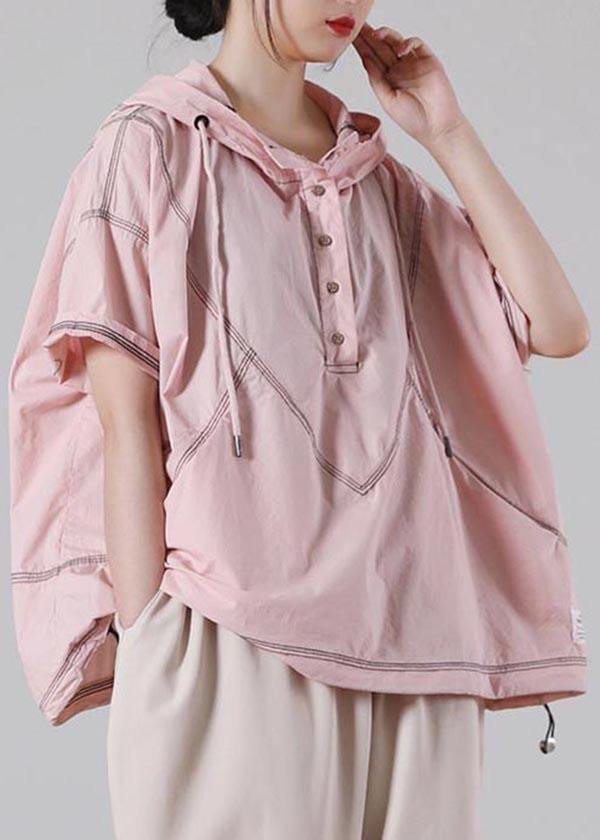 Italian Pink hooded Cotton Shirt Summer - SooLinen