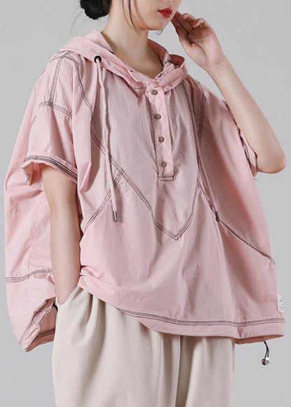 Italian Pink hooded Cotton Shirt Summer - SooLinen