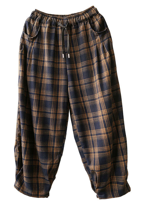 Italienische karierte Haremshose mit Taschen und Bindegürtel aus Baumwolle