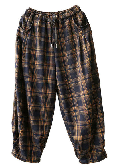 Italienische karierte Haremshose mit Taschen und Bindegürtel aus Baumwolle
