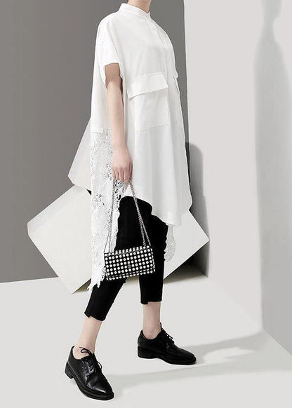 Italian Plus Size Patchwork Lace White Short Sleeve Women Blouse - SooLinen