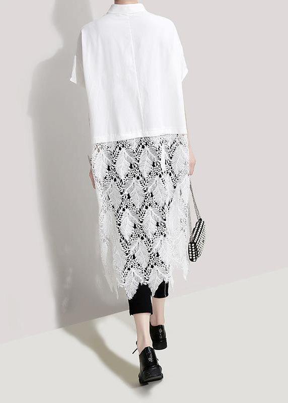 Italian Plus Size Patchwork Lace White Short Sleeve Women Blouse - SooLinen