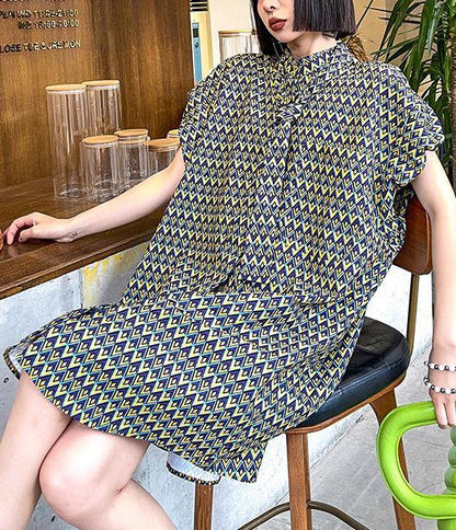 Italian Print Pockets Cotton Button Summer Ankle Dress - SooLinen