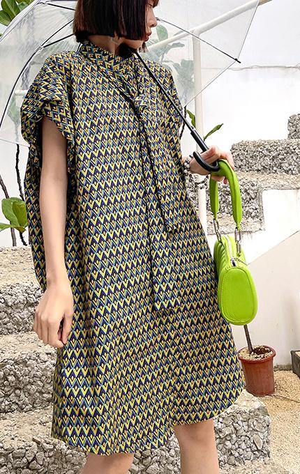 Italian Print Pockets Cotton Button Summer Ankle Dress - SooLinen