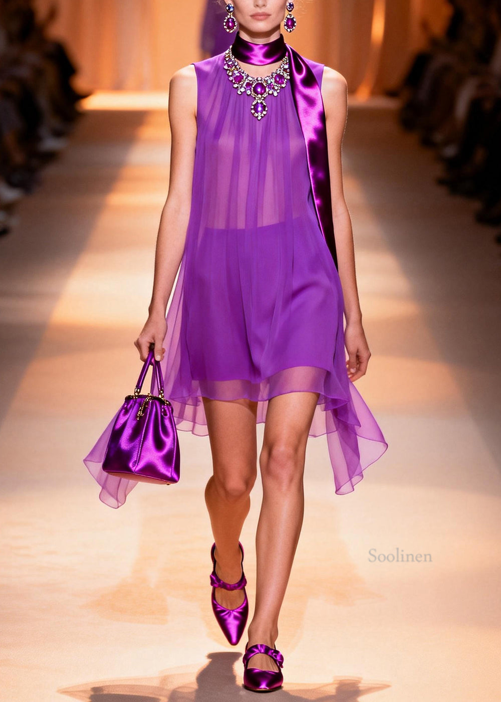Italian Purple Asymmetrical Sheer Chiffon Mini Dress Sleeveless