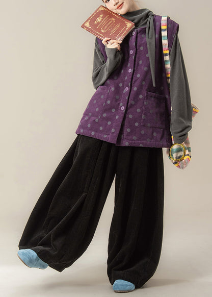 Conjunto de tres piezas de chaleco, pantalón y camiseta de pana morada italiana para invierno.