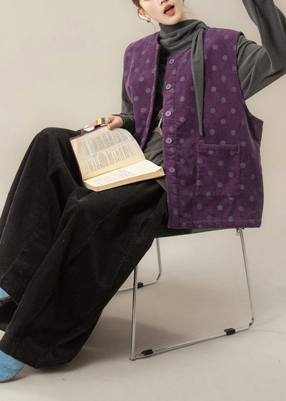 Conjunto de tres piezas de chaleco, pantalón y camiseta de pana morada italiana para invierno.