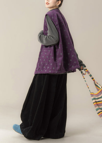 Conjunto de tres piezas de chaleco, pantalón y camiseta de pana morada italiana para invierno.