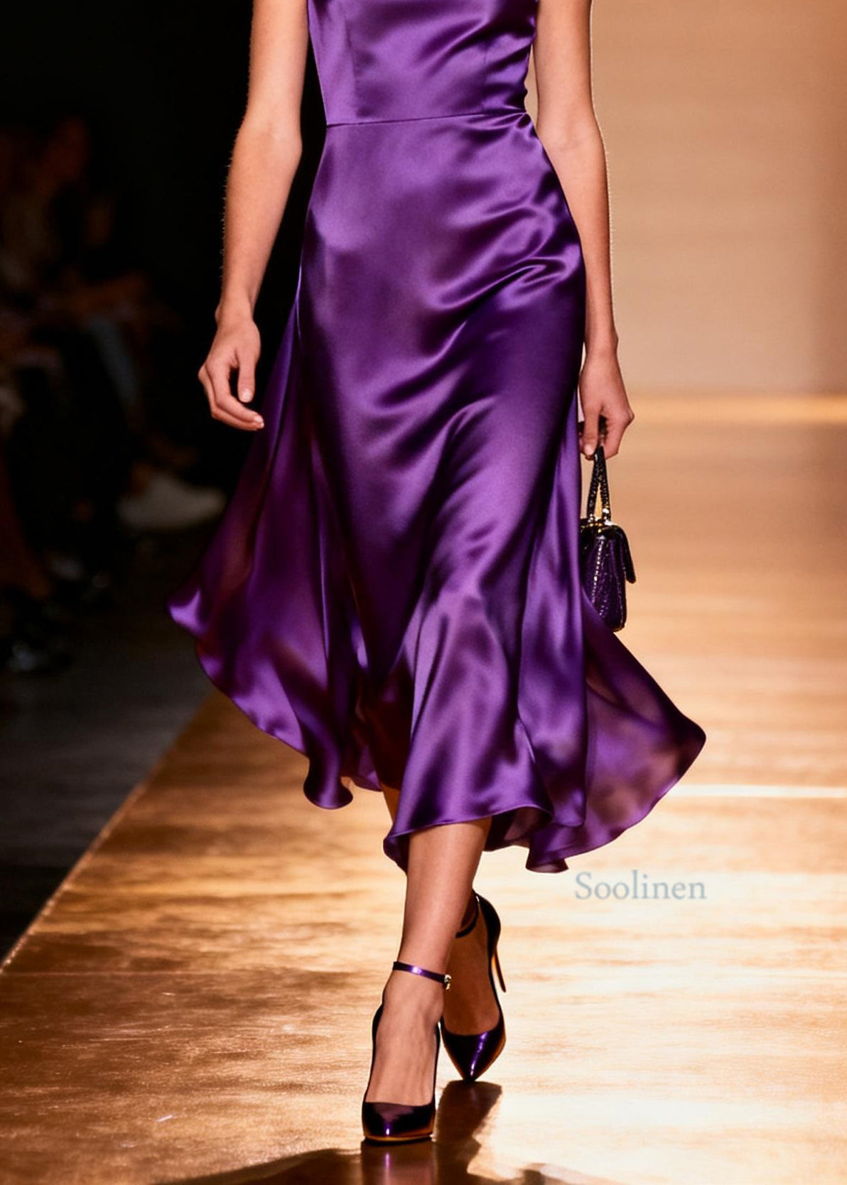 Italian Purple Square Collar Patchwork Silk Long Dresses Summer