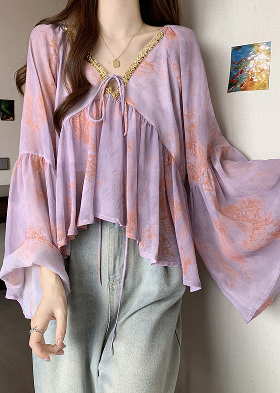 Blusas de gasa italianas con cuello en V, encaje y patchwork para primavera