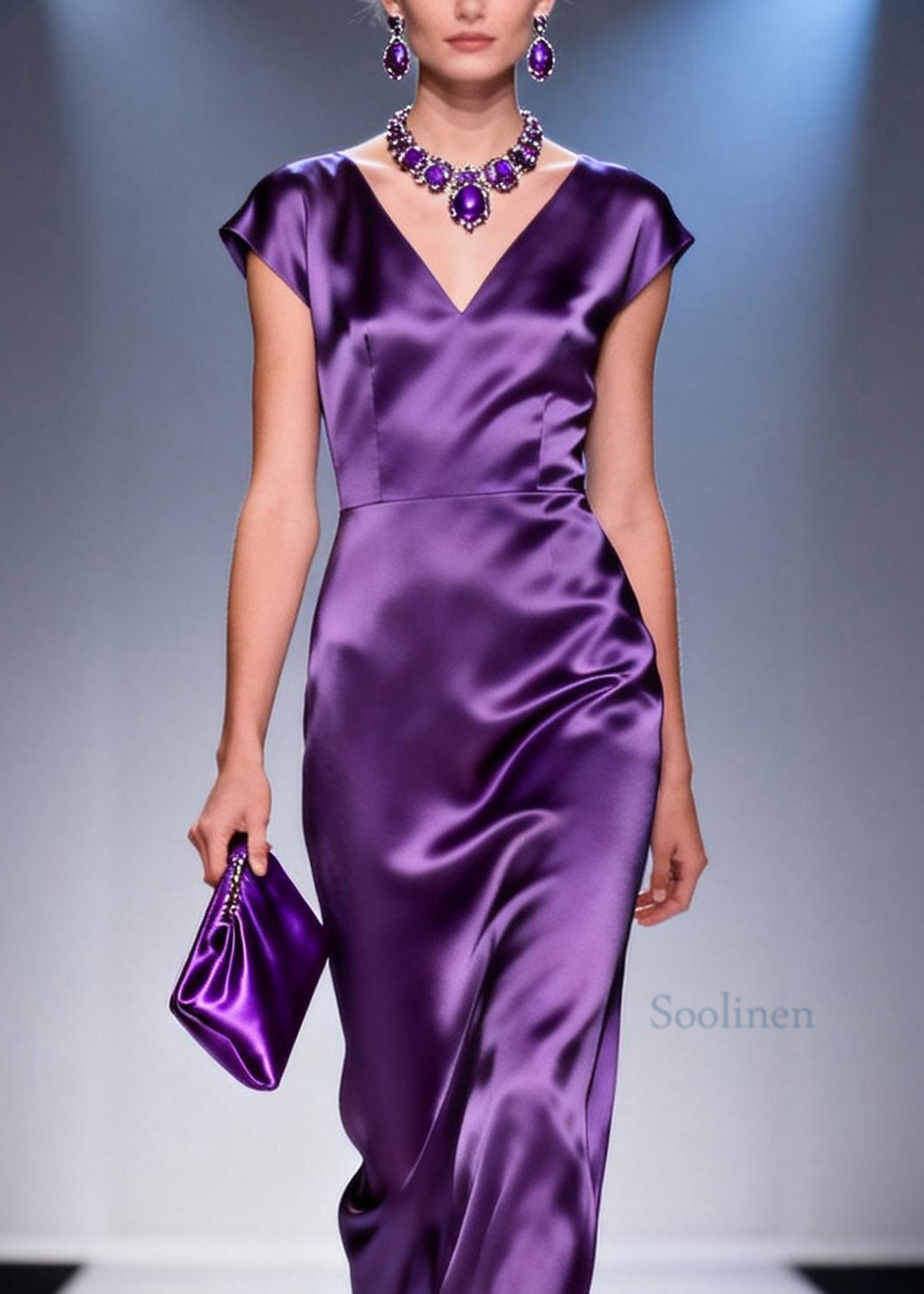 Italian Purple V Neck Silk Maxi Dresses Summer