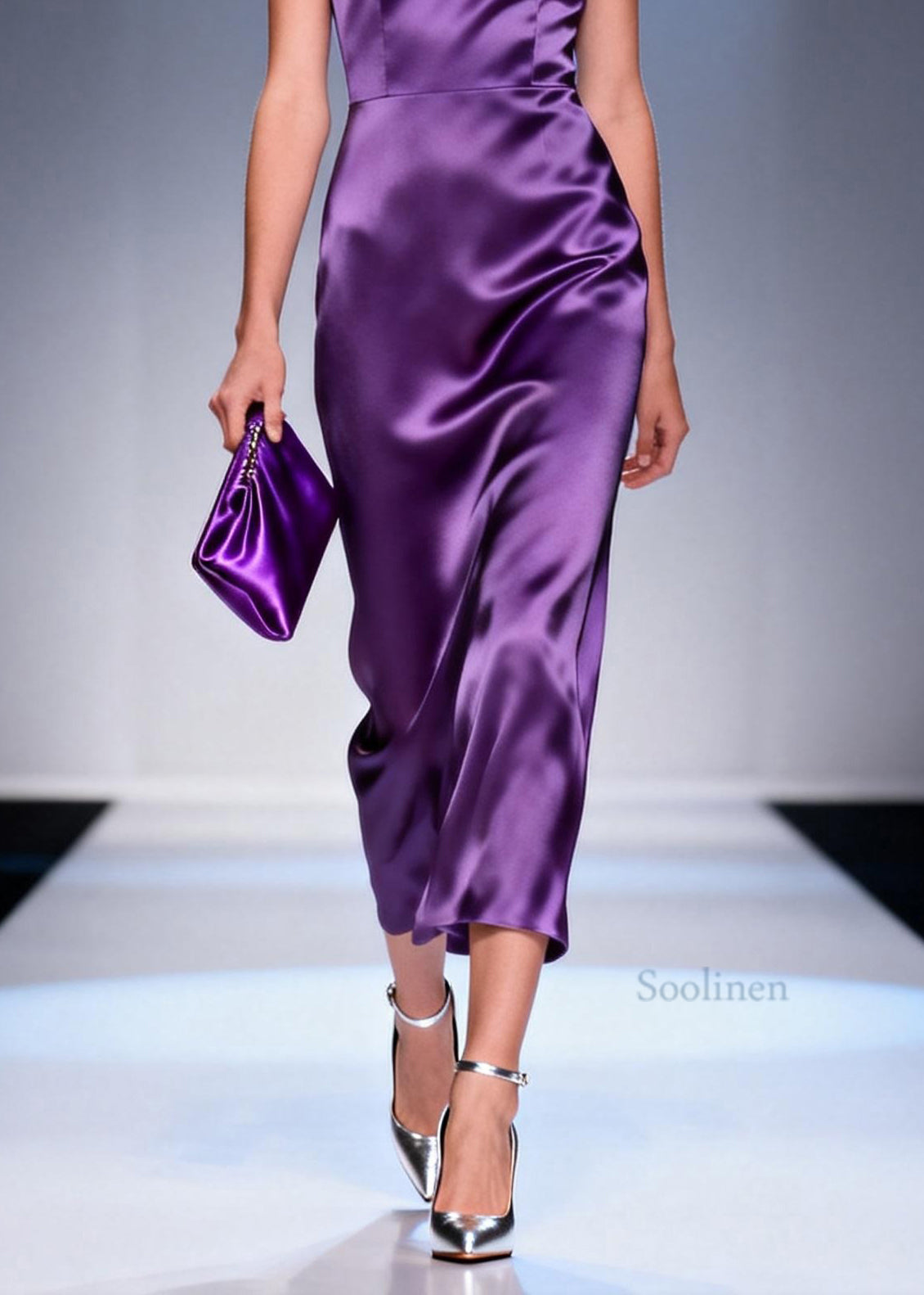 Italian Purple V Neck Silk Maxi Dresses Summer
