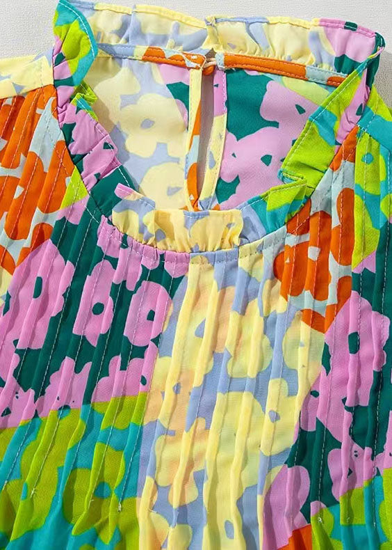 Italian Rainbow Wrinkled Print Shirt Top Butterfly Sleeve