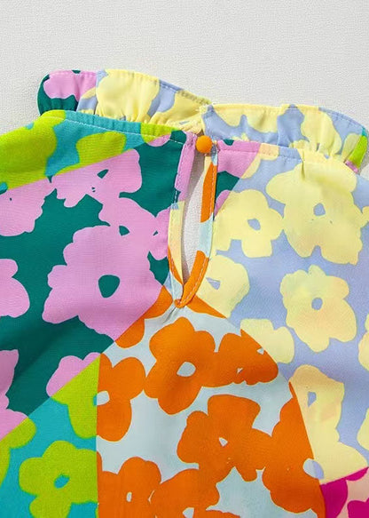 Italian Rainbow Wrinkled Print Shirt Top Butterfly Sleeve
