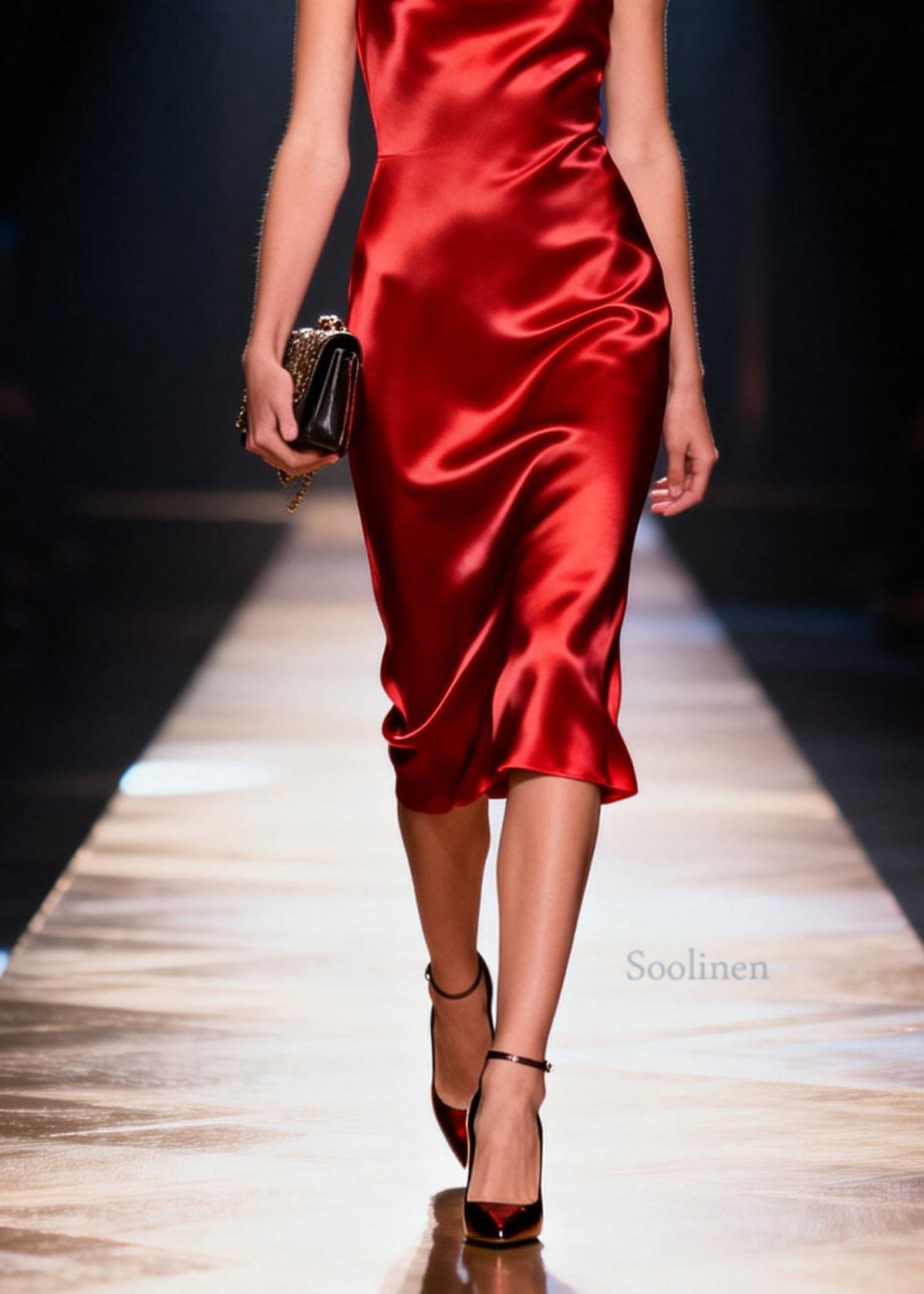 Italian Red Draping Neckline Silk Dress Sleeveless