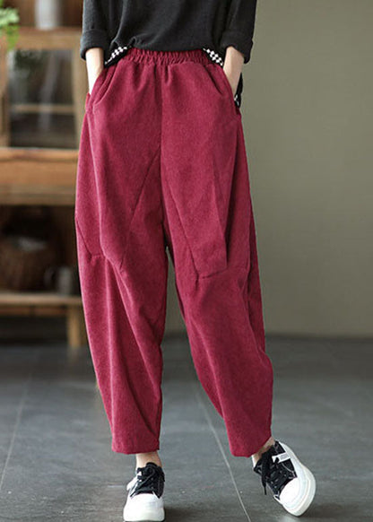 Italian Red Pockets Patchwork Corduroy Pants Trousers Spring
