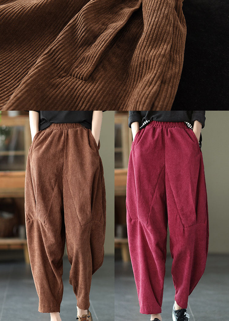Italian Red Pockets Patchwork Corduroy Pants Trousers Spring