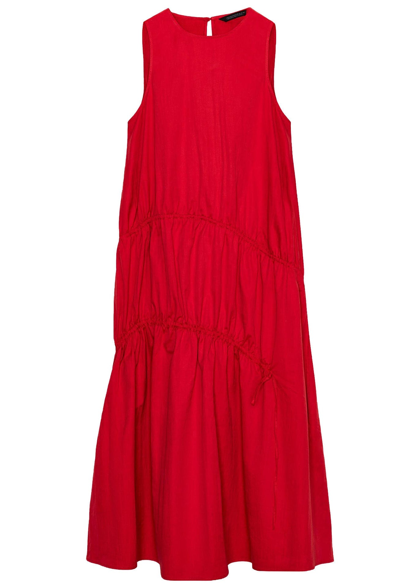 Italian Red Wrinkled Drawstring Cotton Long Dresses Summer