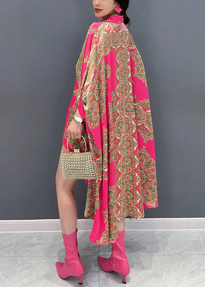 Italian Rose Sequins Low High Design Patchwork Shirts Batwing Sleeve