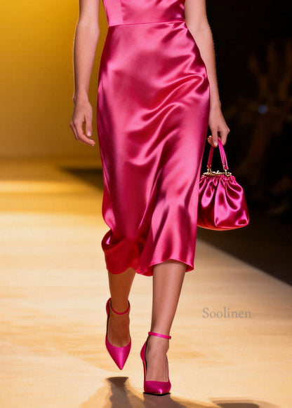 Italian Rose V Neck Patchwork Draping Silk Dresses Summer