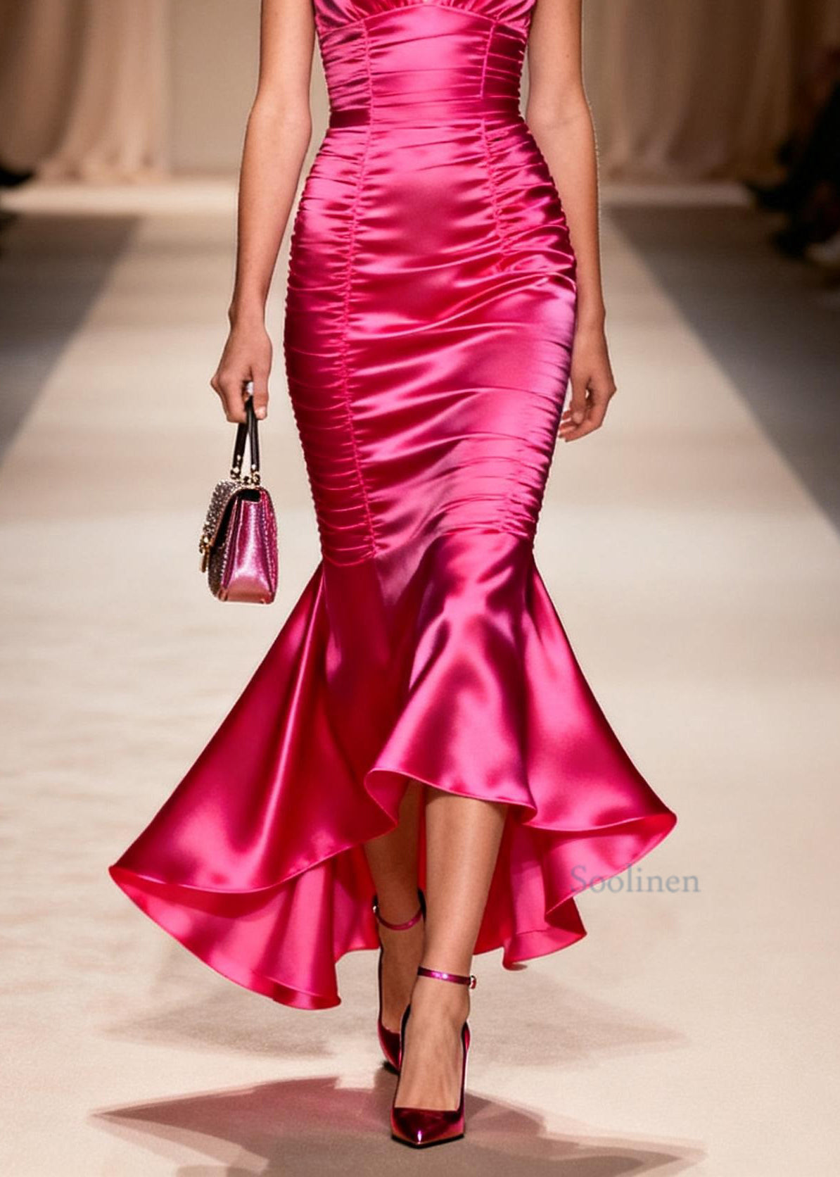 Italian Rose V Neck Ruffled Patchwork Silk Dresses Summer