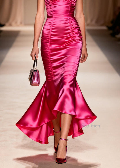 Italian Rose V Neck Ruffled Patchwork Silk Dresses Summer